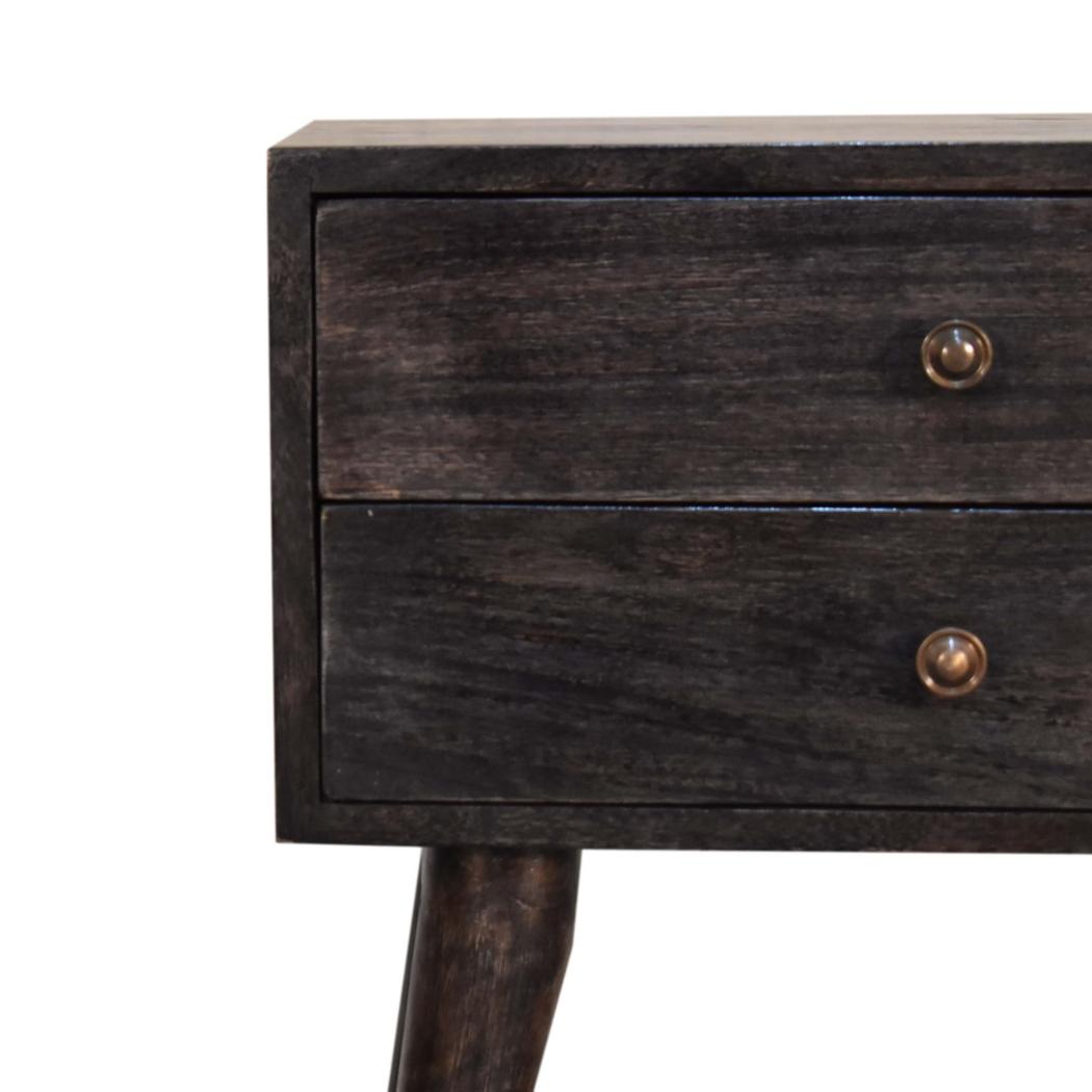 Ash Black Bedside Table | Solid Mango Wood | 2 Drawers | Nordic Style