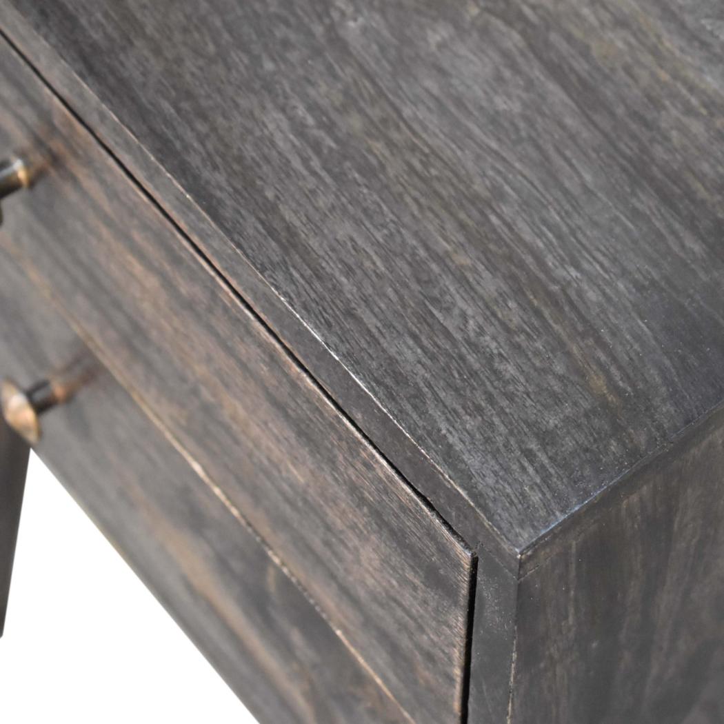 Ash Black Bedside Table | Solid Mango Wood | 2 Drawers | Nordic Style