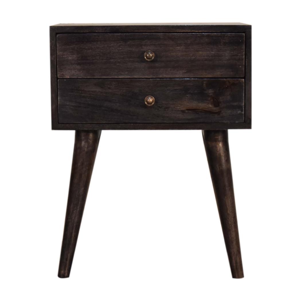 Ash Black Bedside Table | Solid Mango Wood | 2 Drawers | Nordic Style