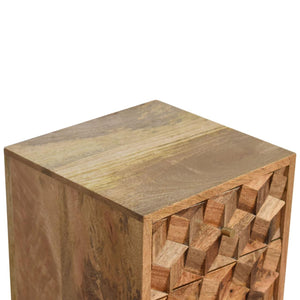 Asha Mini Bedside Table | Carved Mango Wood | Oak Finish | 2 Drawers