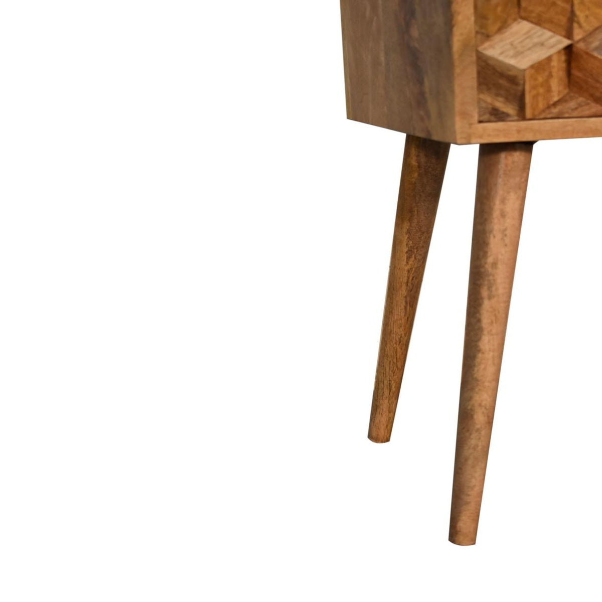 Asha Mini Bedside Table | Carved Mango Wood | Oak Finish | 2 Drawers