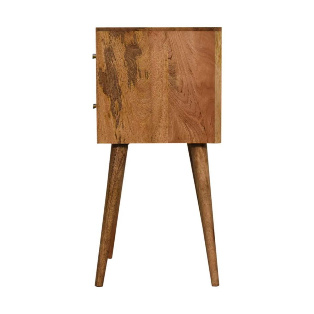 Asha Mini Bedside Table | Carved Mango Wood | Oak Finish | 2 Drawers