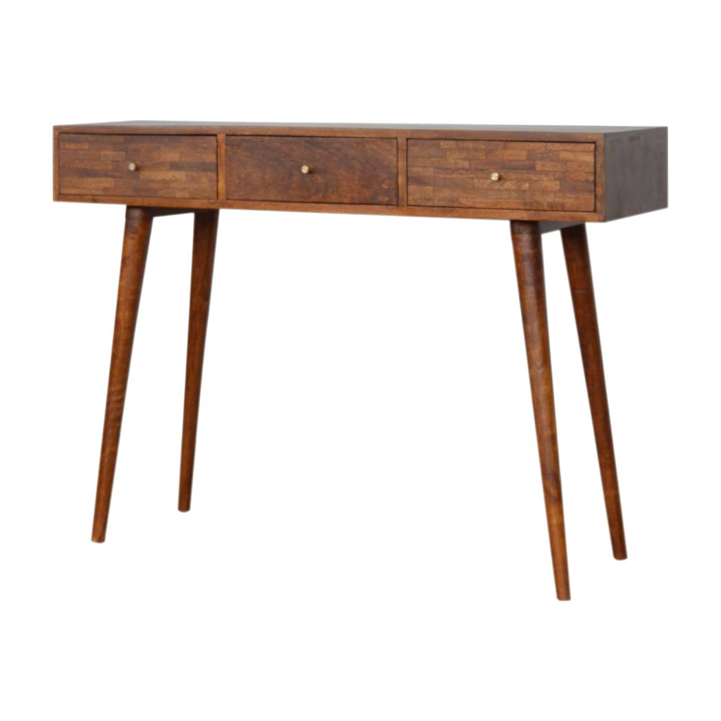Assorted 3 Drawer Console Table | Solid Mango Wood | Chestnut Finish | Hallway Storage