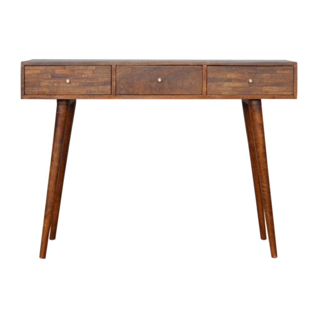 Assorted 3 Drawer Console Table | Solid Mango Wood | Chestnut Finish | Hallway Storage