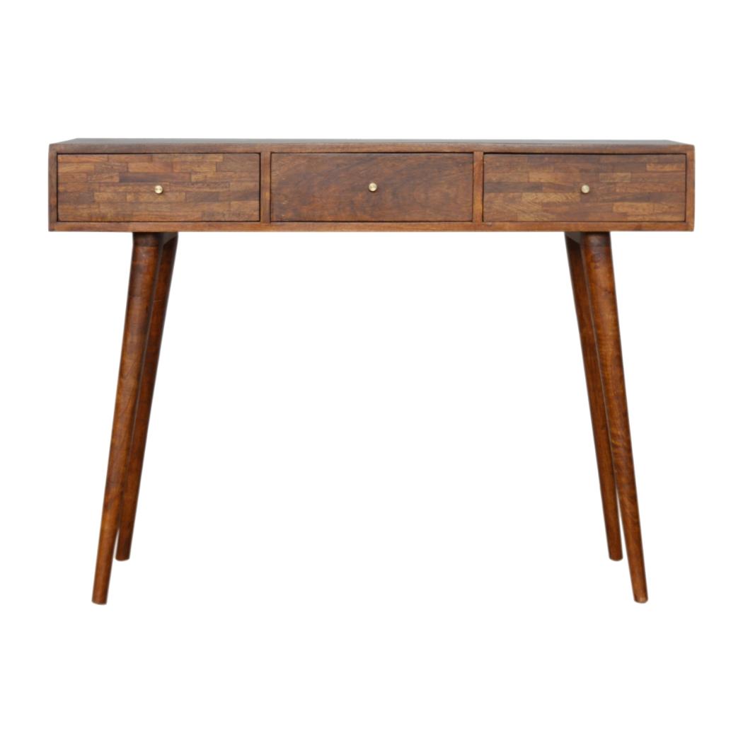 Assorted 3 Drawer Console Table | Solid Mango Wood | Chestnut Finish | Hallway Storage