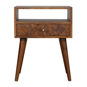 Assorted Open Slot Bedside Table | Solid Mango Wood | Chestnut Finish | Nightstand Storage