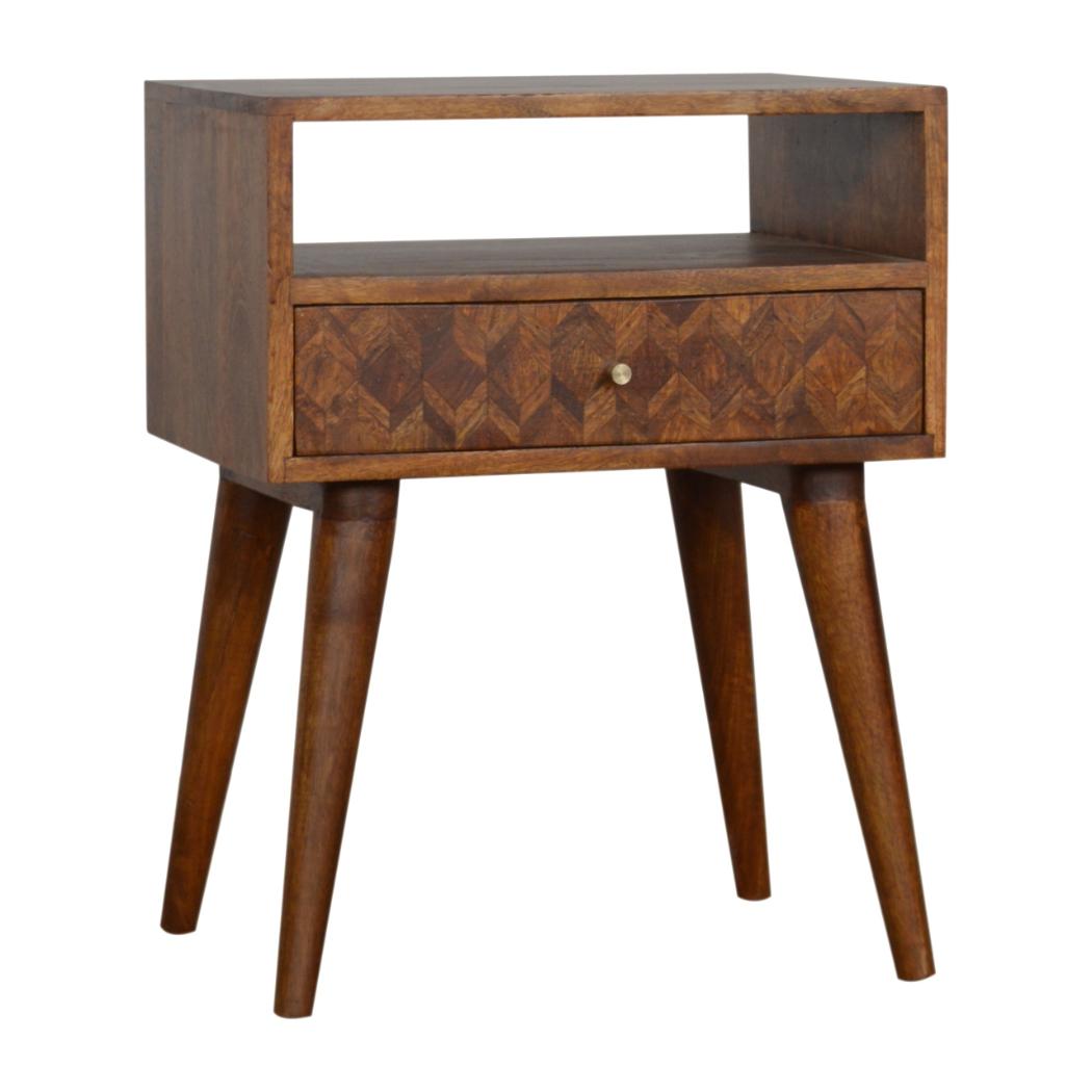 Assorted Open Slot Bedside Table | Solid Mango Wood | Chestnut Finish | Nightstand Storage
