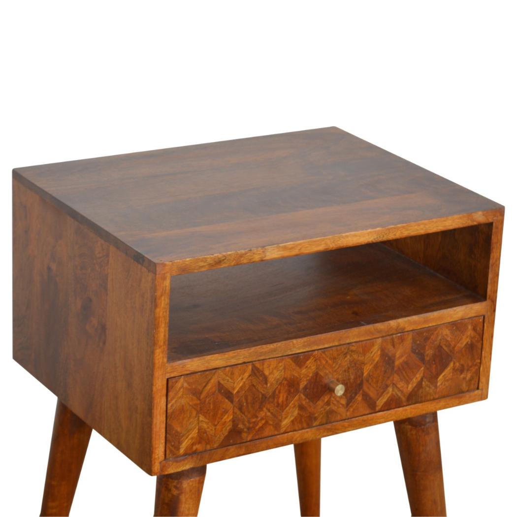 Assorted Open Slot Bedside Table | Solid Mango Wood | Chestnut Finish | Nightstand Storage