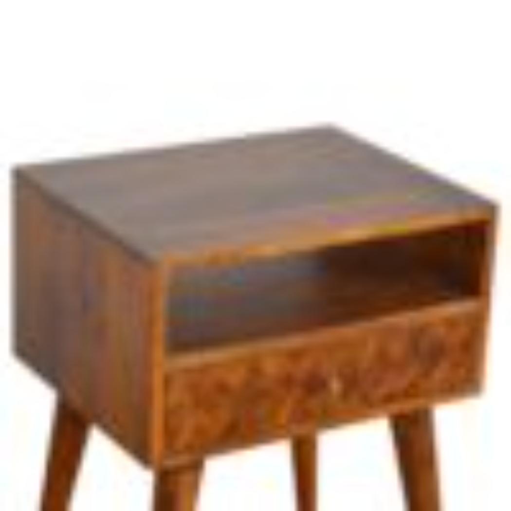 Assorted Open Slot Bedside Table | Solid Mango Wood | Chestnut Finish | Nightstand Storage