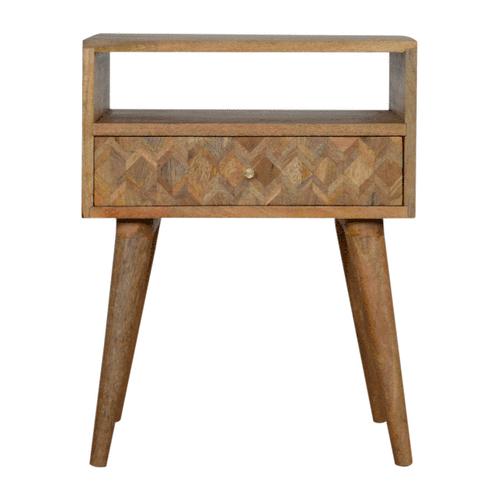 Assorted Open Slot Bedside Table | Solid Mango Wood | Oak Finish | Compact Nightstand