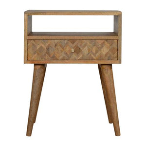 Assorted Open Slot Bedside Table | Solid Mango Wood | Oak Finish | Compact Nightstand