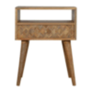 Assorted Open Slot Bedside Table | Solid Mango Wood | Oak Finish | Compact Nightstand