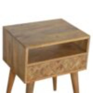 Assorted Open Slot Bedside Table | Solid Mango Wood | Oak Finish | Compact Nightstand