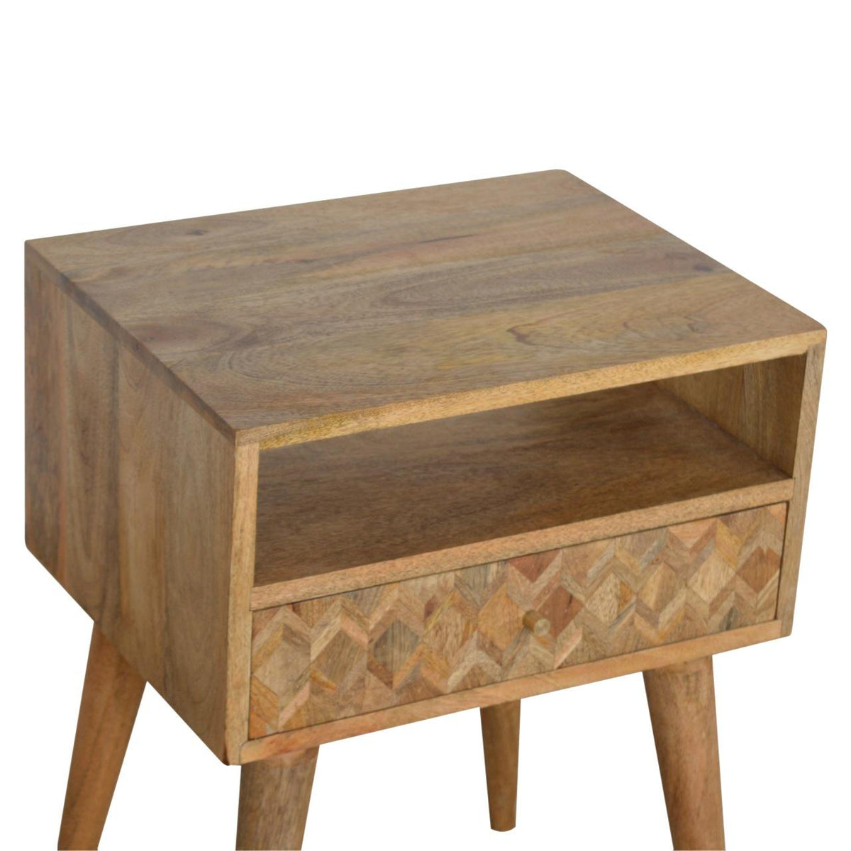 Assorted Open Slot Bedside Table | Solid Mango Wood | Oak Finish | Compact Nightstand