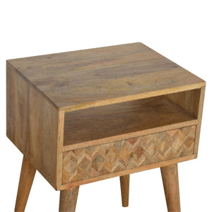 Assorted Open Slot Bedside Table | Solid Mango Wood | Oak Finish | Compact Nightstand