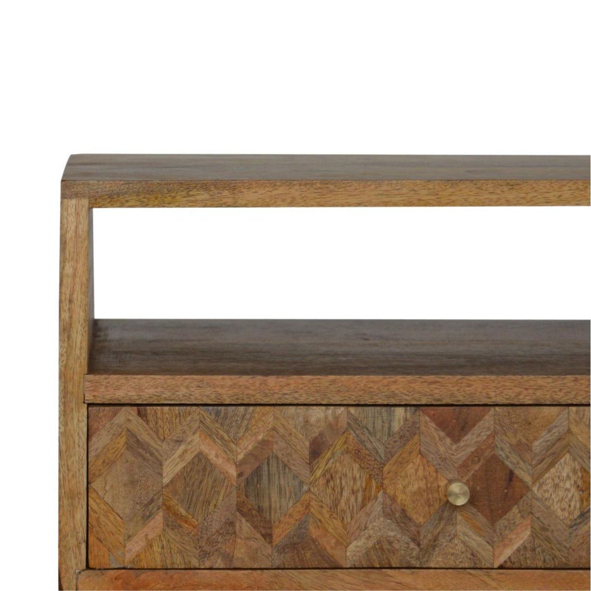 Assorted Open Slot Bedside Table | Solid Mango Wood | Oak Finish | Compact Nightstand