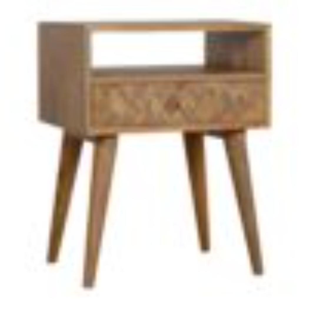 Assorted Open Slot Bedside Table | Solid Mango Wood | Oak Finish | Compact Nightstand
