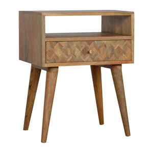 Assorted Open Slot Bedside Table | Solid Mango Wood | Oak Finish | Compact Nightstand