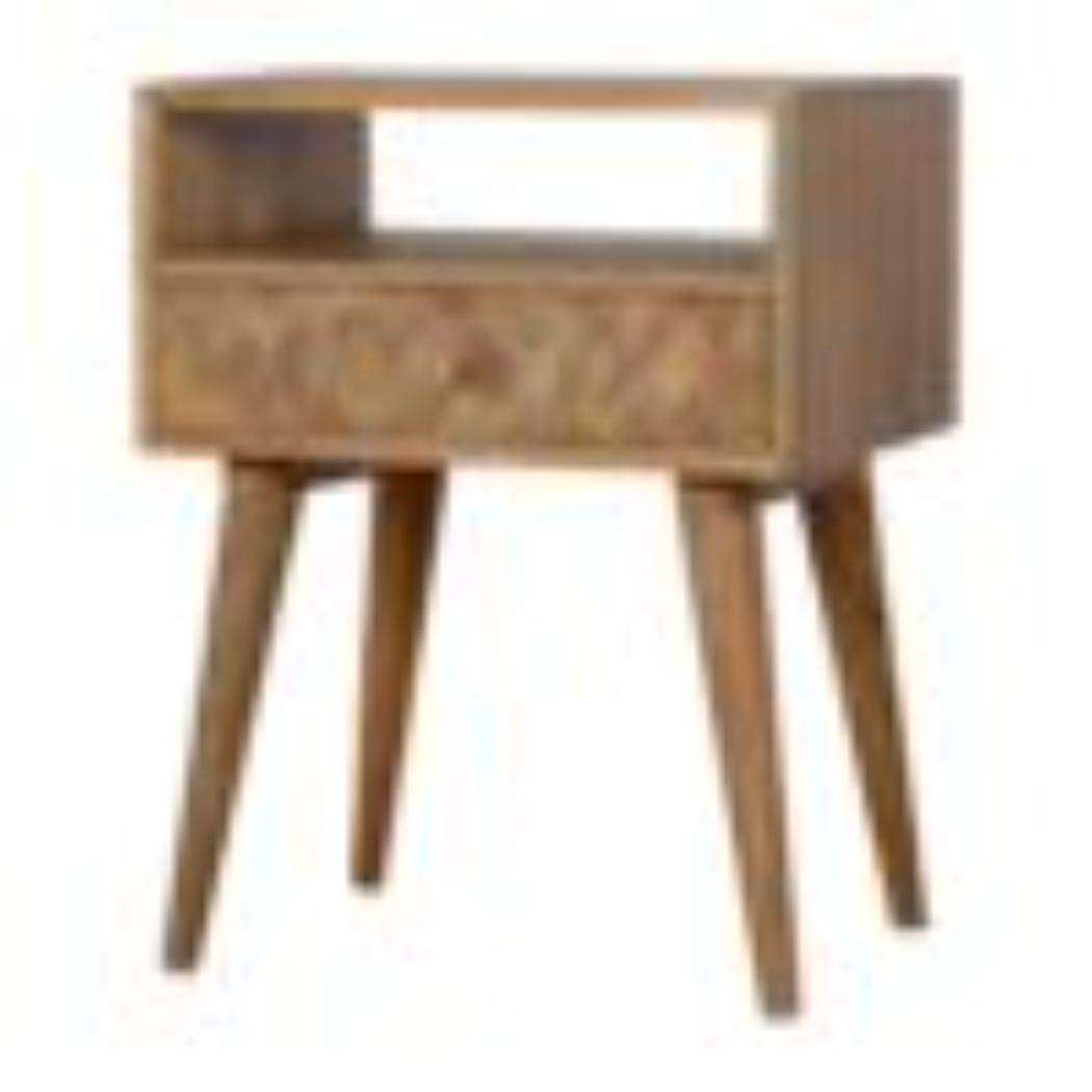 Assorted Open Slot Bedside Table | Solid Mango Wood | Oak Finish | Compact Nightstand