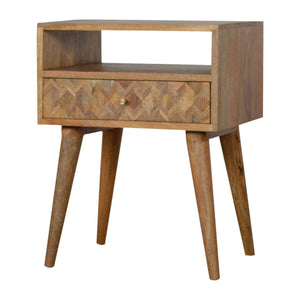 Assorted Open Slot Bedside Table | Solid Mango Wood | Oak Finish | Compact Nightstand