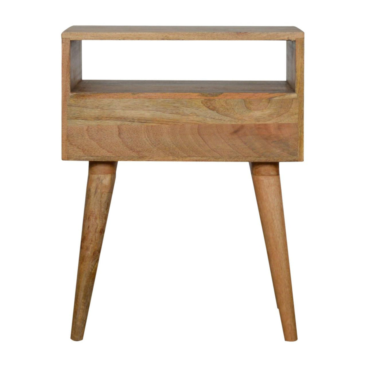 Assorted Open Slot Bedside Table | Solid Mango Wood | Oak Finish | Compact Nightstand