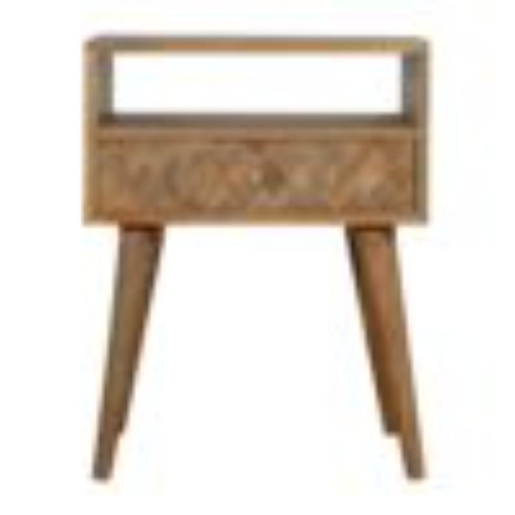 Assorted Open Slot Bedside Table | Solid Mango Wood | Oak Finish | Compact Nightstand