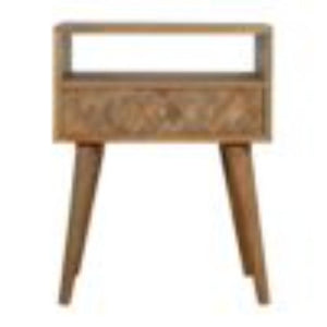 Assorted Open Slot Bedside Table | Solid Mango Wood | Oak Finish | Compact Nightstand