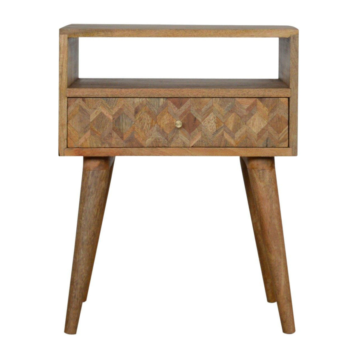 Assorted Open Slot Bedside Table | Solid Mango Wood | Oak Finish | Compact Nightstand