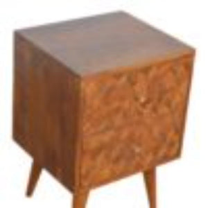 Assorted Pattern Bedside Table | Solid Mango Wood | Chestnut Finish | Compact Storage