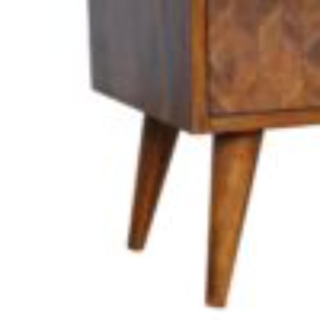 Assorted Pattern Bedside Table | Solid Mango Wood | Chestnut Finish | Compact Storage