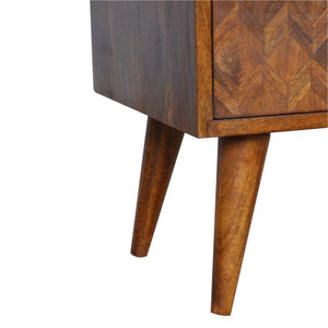 Assorted Pattern Bedside Table | Solid Mango Wood | Chestnut Finish | Compact Storage