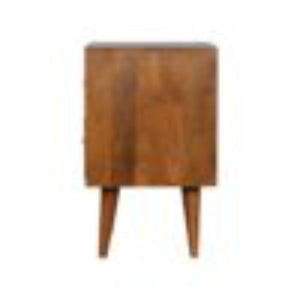 Assorted Pattern Bedside Table | Solid Mango Wood | Chestnut Finish | Compact Storage