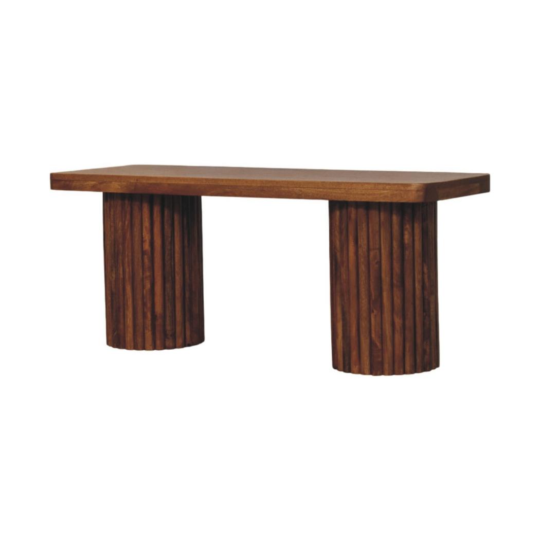 Astoria Fluted Bench | Solid Mango Wood | Textured Timber Base | Upholstered Hallway Seat
