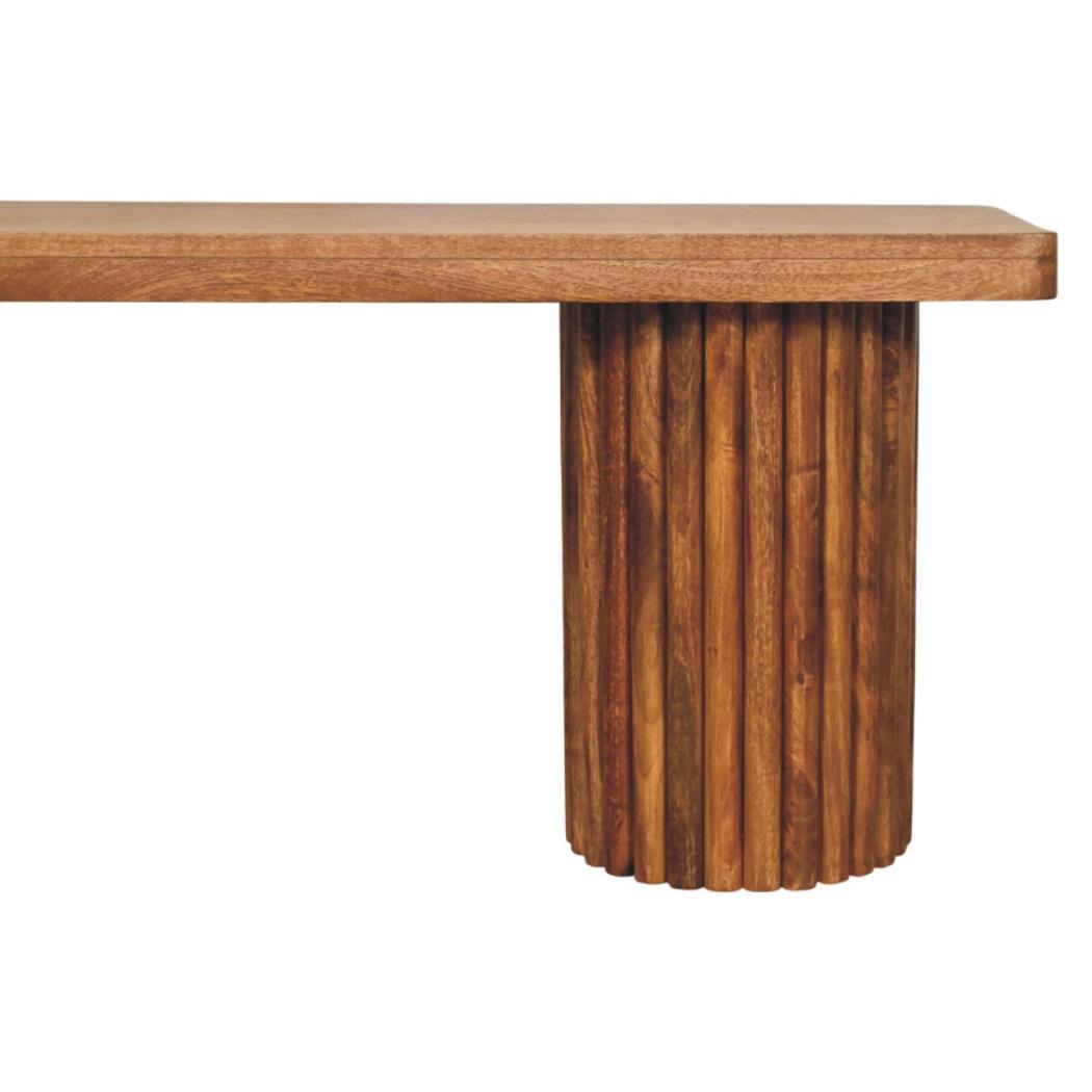 Astoria Fluted Bench | Solid Mango Wood | Textured Timber Base | Upholstered Hallway Seat