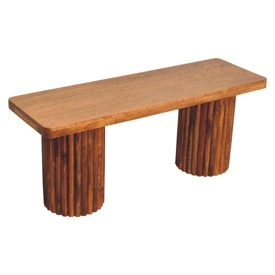 Astoria Fluted Bench | Solid Mango Wood | Textured Timber Base | Upholstered Hallway Seat