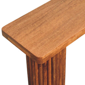 Astoria Fluted Bench | Solid Mango Wood | Textured Timber Base | Upholstered Hallway Seat
