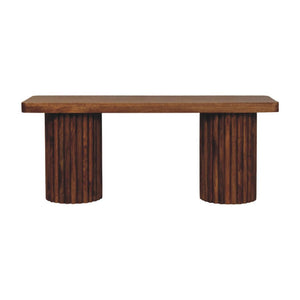 Astoria Fluted Bench | Solid Mango Wood | Textured Timber Base | Upholstered Hallway Seat