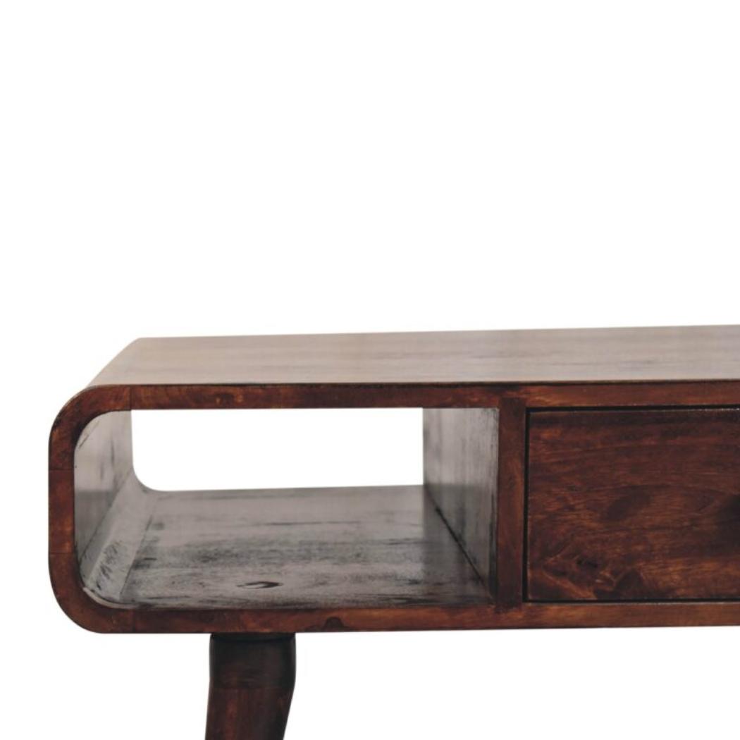 Aurelia Curved Coffee Table | Solid Mango Wood | California Walnut Finish | 2 Drawer Storage