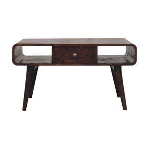 Aurelia Curved Coffee Table | Solid Mango Wood | California Walnut Finish | 2 Drawer Storage