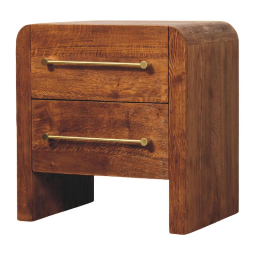 Aurelio Bedside Table | Solid Mango Wood | Tiger Oak Finish | 2 Drawer Nightstand