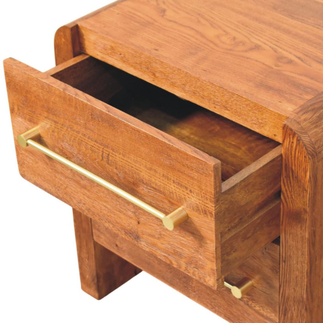 Aurelio Bedside Table | Solid Mango Wood | Tiger Oak Finish | 2 Drawer Nightstand