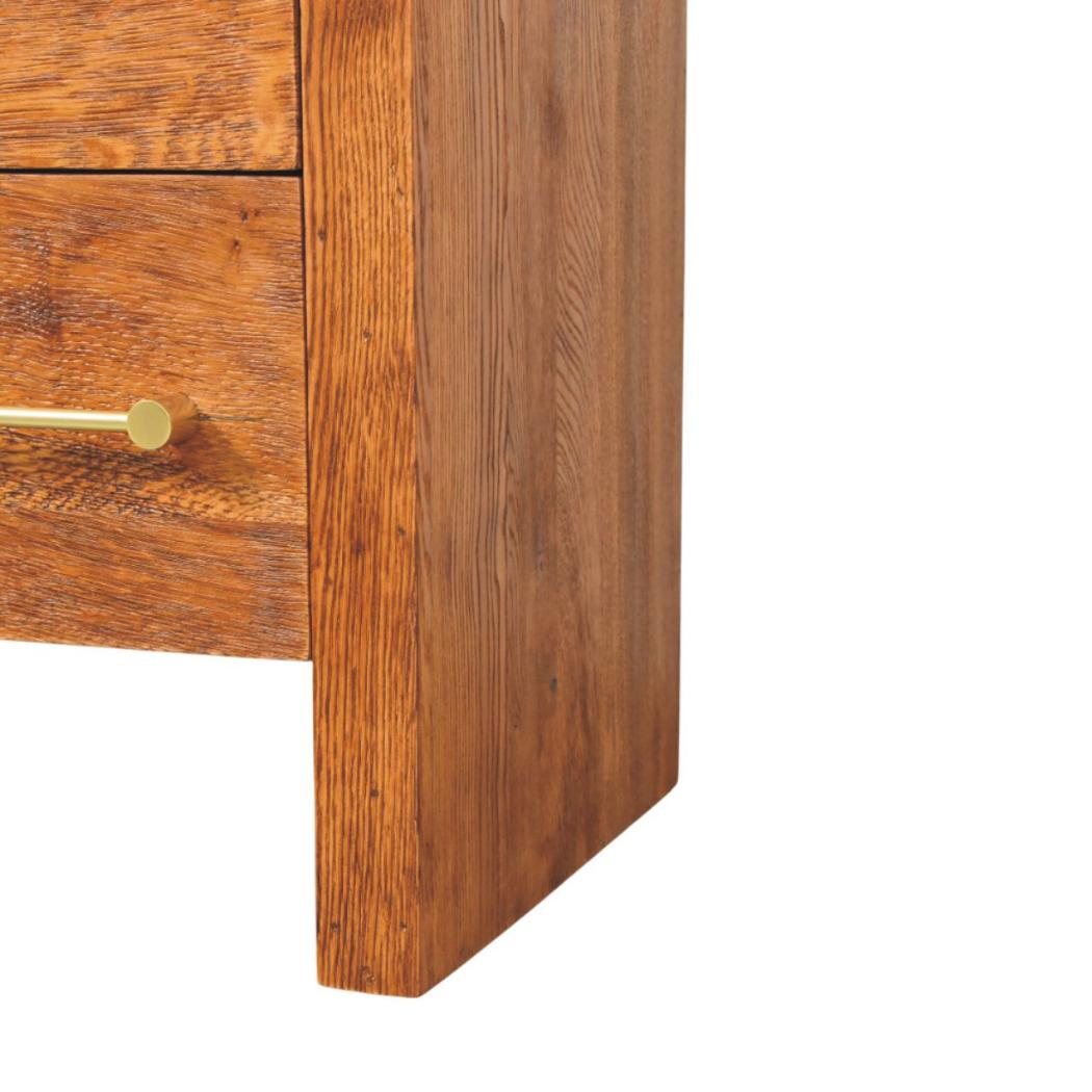 Aurelio Bedside Table | Solid Mango Wood | Tiger Oak Finish | 2 Drawer Nightstand