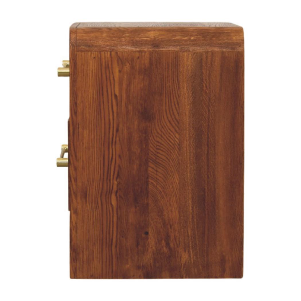 Aurelio Bedside Table | Solid Mango Wood | Tiger Oak Finish | 2 Drawer Nightstand