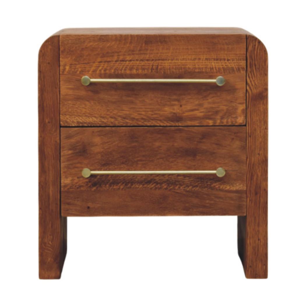 Aurelio Bedside Table | Solid Mango Wood | Tiger Oak Finish | 2 Drawer Nightstand