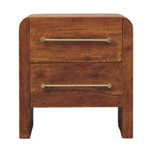 Aurelio Bedside Table | Solid Mango Wood | Tiger Oak Finish | 2 Drawer Nightstand