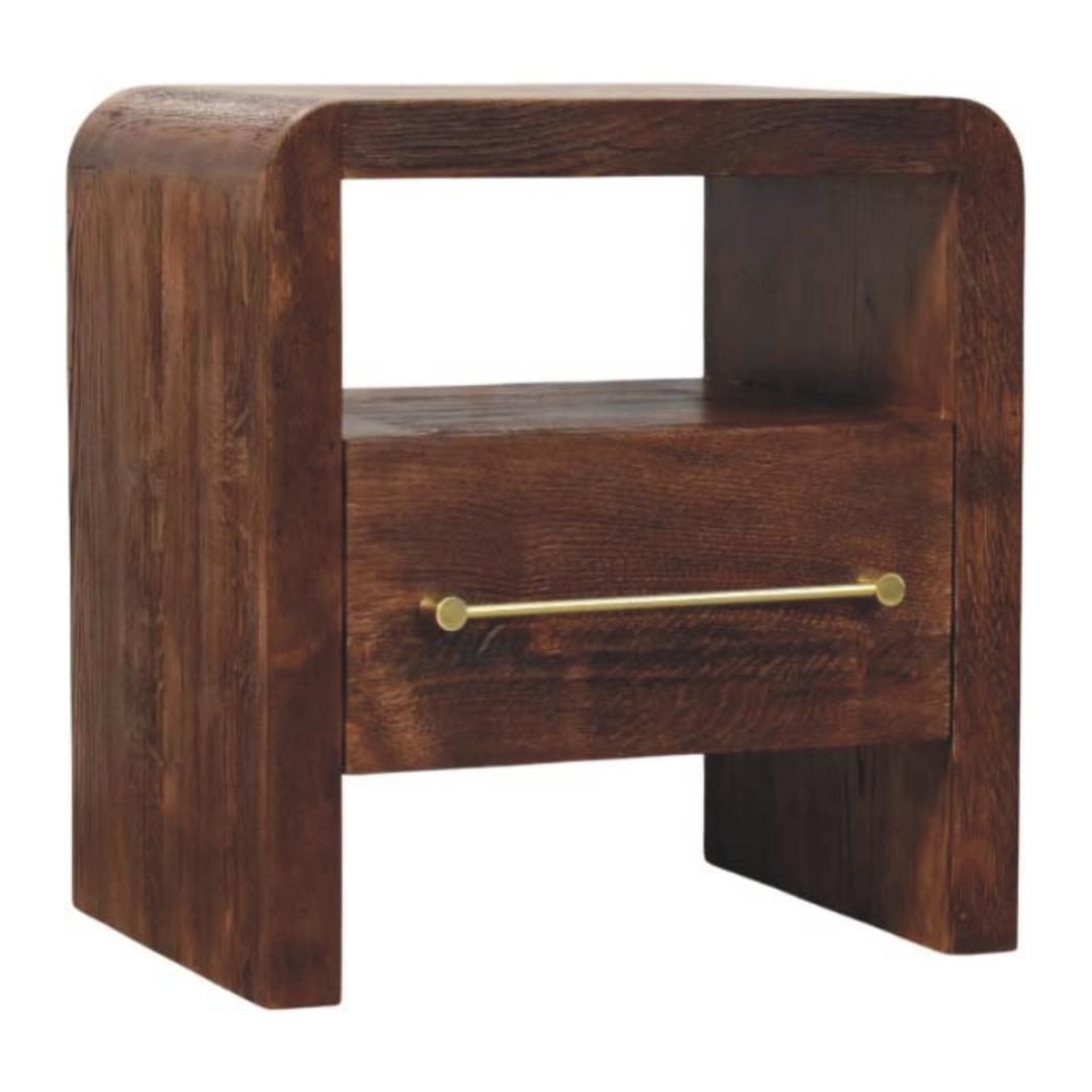 Aurelio Block Bedside Table | Solid Mango Wood | Tiger Oak Finish | 1 Drawer Nightstand with Open Shelf
