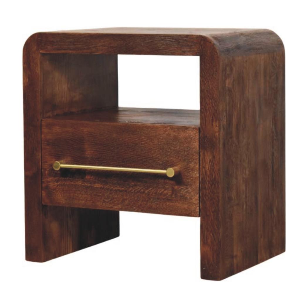 Aurelio Block Bedside Table | Solid Mango Wood | Tiger Oak Finish | 1 Drawer Nightstand with Open Shelf
