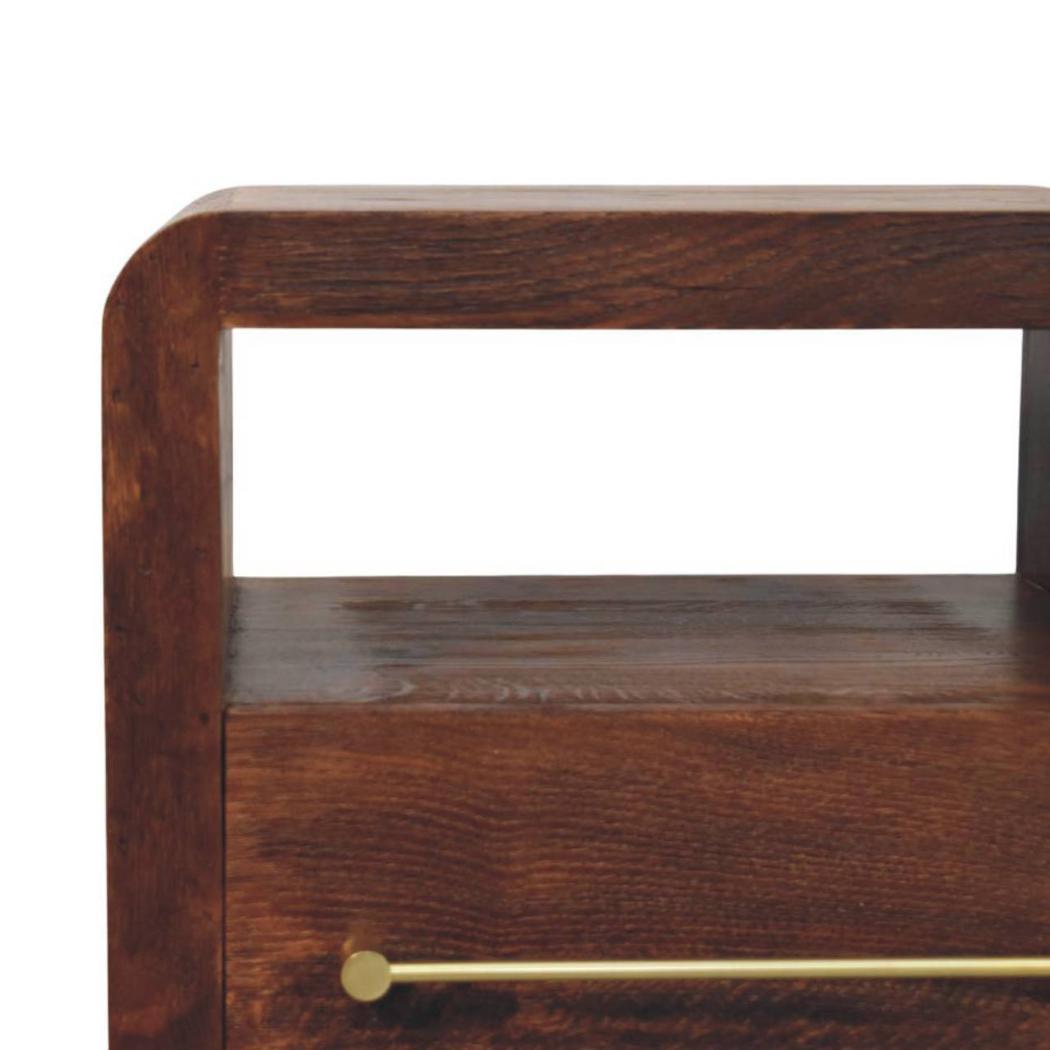 Aurelio Block Bedside Table | Solid Mango Wood | Tiger Oak Finish | 1 Drawer Nightstand with Open Shelf