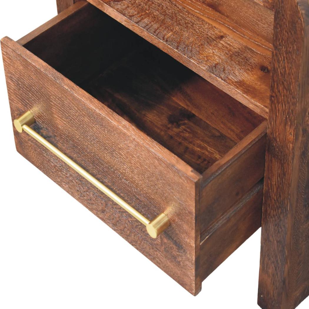 Aurelio Block Bedside Table | Solid Mango Wood | Tiger Oak Finish | 1 Drawer Nightstand with Open Shelf
