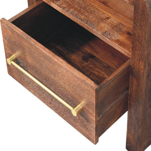 Aurelio Block Bedside Table | Solid Mango Wood | Tiger Oak Finish | 1 Drawer Nightstand with Open Shelf